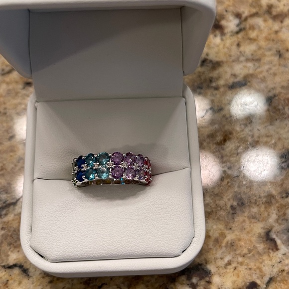 Multicolored created sapphire eternity band, size 5 new in box - Picture 1 of 7